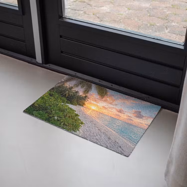 Strand - Zonsondergang - Palmbomen - Tropisch - Natuur Deurmat klein -sfeer2