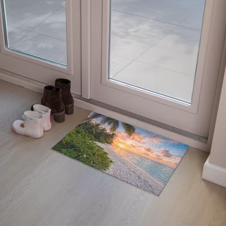 Strand - Zonsondergang - Palmbomen - Tropisch - Natuur Deurmat klein -sfeer3