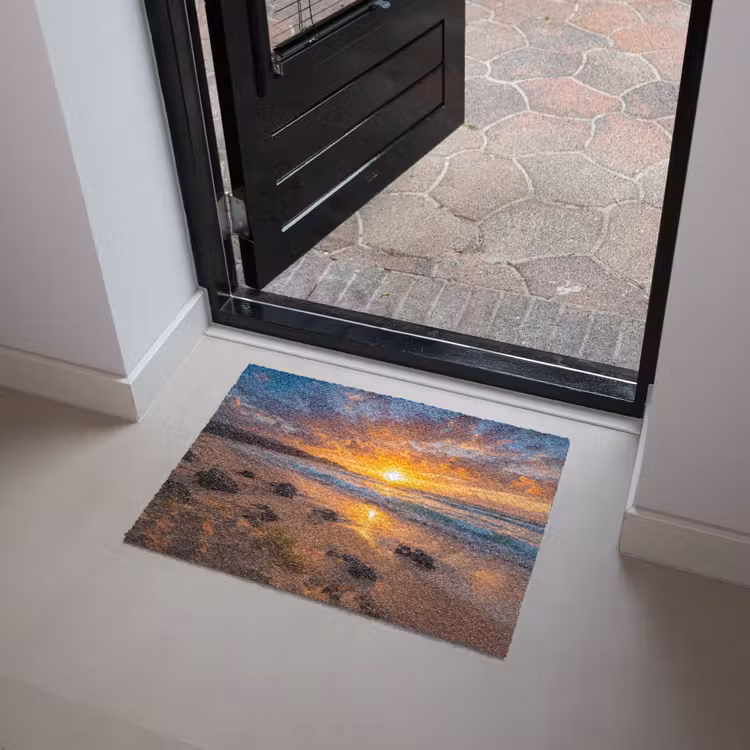 Strand - Zonsondergang - Golven - Natuur - Oranje Deurmat klein -sfeer5