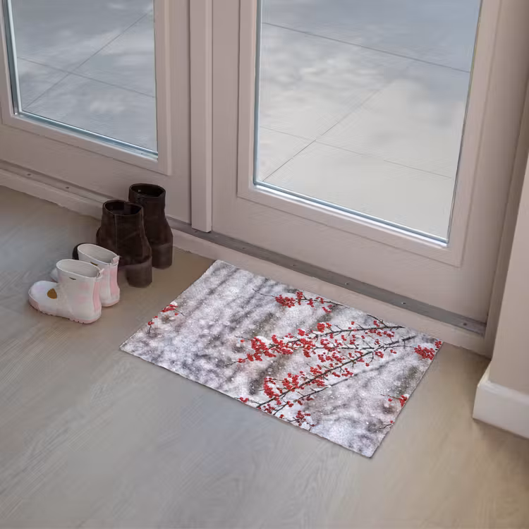 Bessen - Takken - Sneeuw - Winter - Kleurrijk Deurmat klein -sfeer3