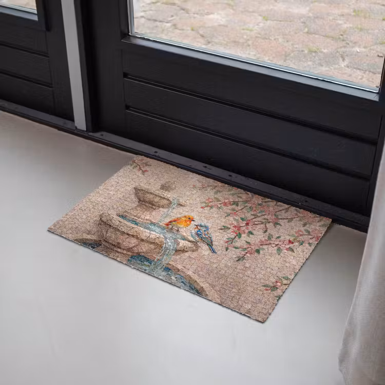 Vogel - fontein - mozaiek - kleurrijk - dieren Deurmat klein -sfeer2