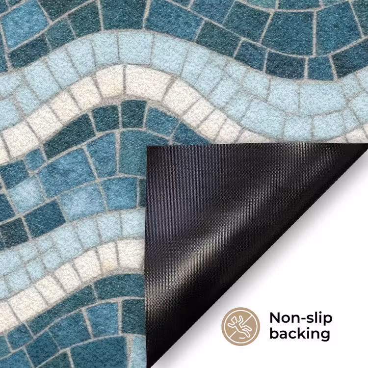 Blauw - Wit - Mozaïek - Golvend Deurmat klein 898 -antislip_EN