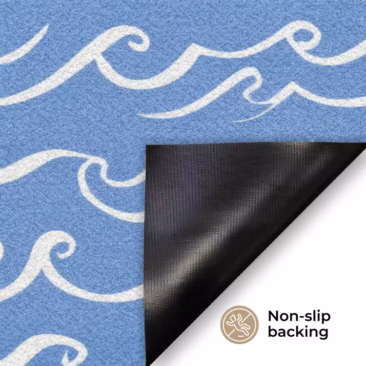 Blauw - Wit - Simpel - Getekend - Golven Deurmat klein 898 -antislip_EN