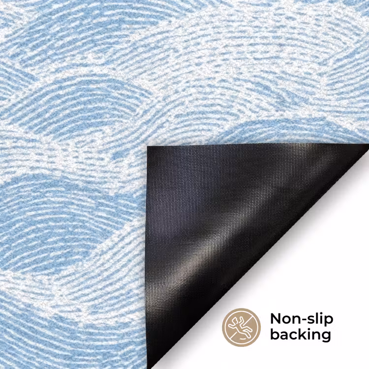 Blauw - Wit - Golven - Getekend Deurmat klein 898 -antislip_EN