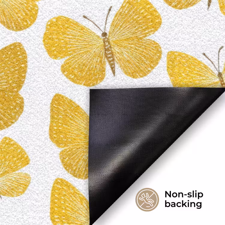 Vlinders - Botanisch - Illustratie - Geel - Wit Deurmat klein 898 -antislip_EN
