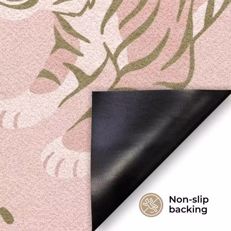 Kat - Springend - Bloemen - Abstract - Roze Deurmat klein -antislip_EN