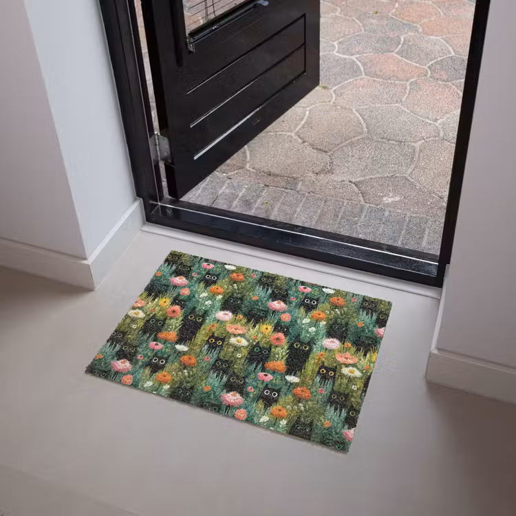 Katten - Bloemen - Kleurrijk Deurmat klein 898 -sfeer5