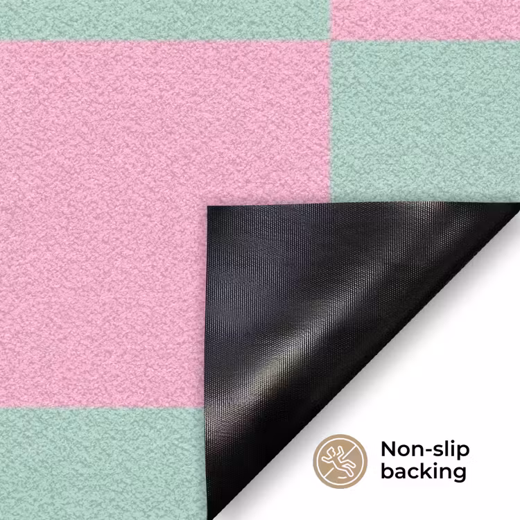 Schaakbord patroon - Groen - Roze - Blokjes Deurmat klein -antislip_EN