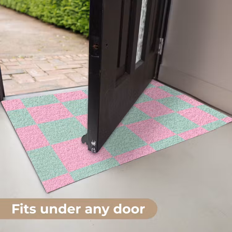 Schaakbord patroon - Groen - Roze - Blokjes Deurmat klein -USP_EN