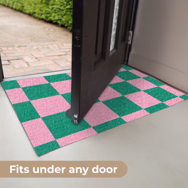 Schaakbord patroon - Groen - Roze - Blokjes Deurmat klein -USP_EN