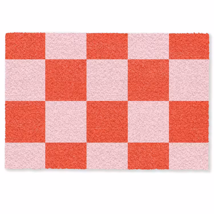Schaakbord patroon - Rood - Roze - Blokjes Deurmat klein -zkaufland3d
