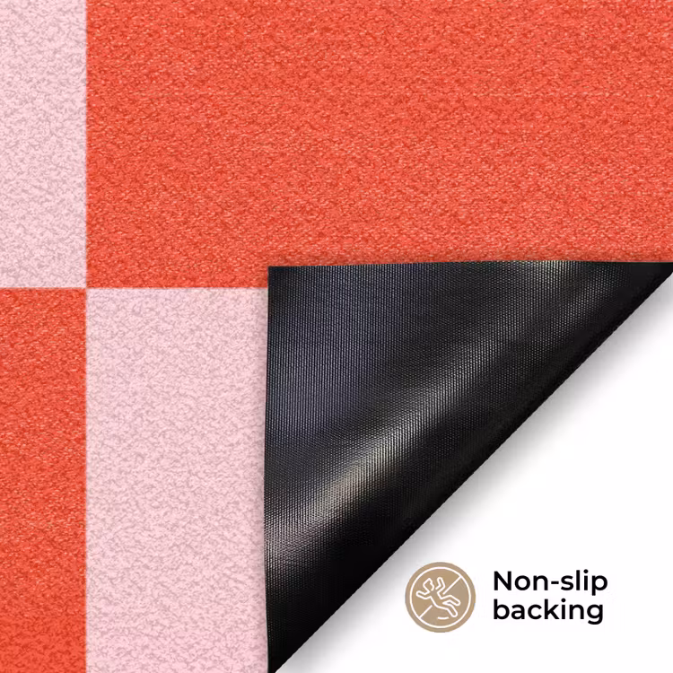 Schaakbord patroon - Rood - Roze - Blokjes Deurmat klein -antislip_EN
