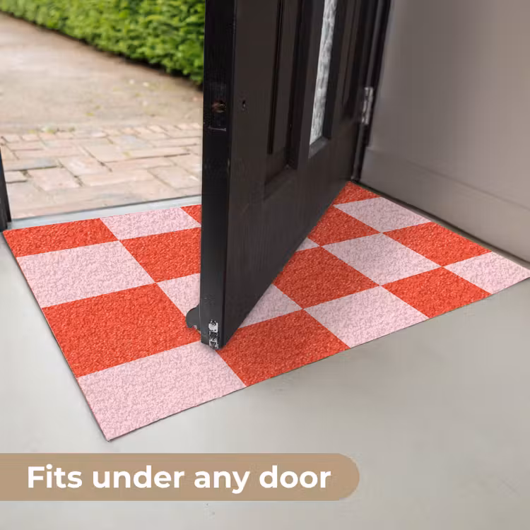 Schaakbord patroon - Rood - Roze - Blokjes Deurmat klein -USP_EN