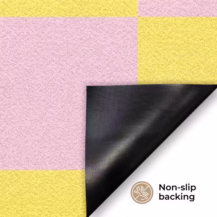 Schaakbord patroon - Geel - Roze - Blokjes Deurmat klein -antislip_EN