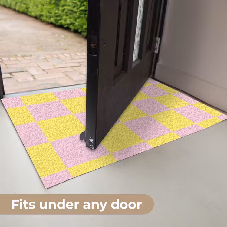 Schaakbord patroon - Geel - Roze - Blokjes Deurmat klein -USP_EN