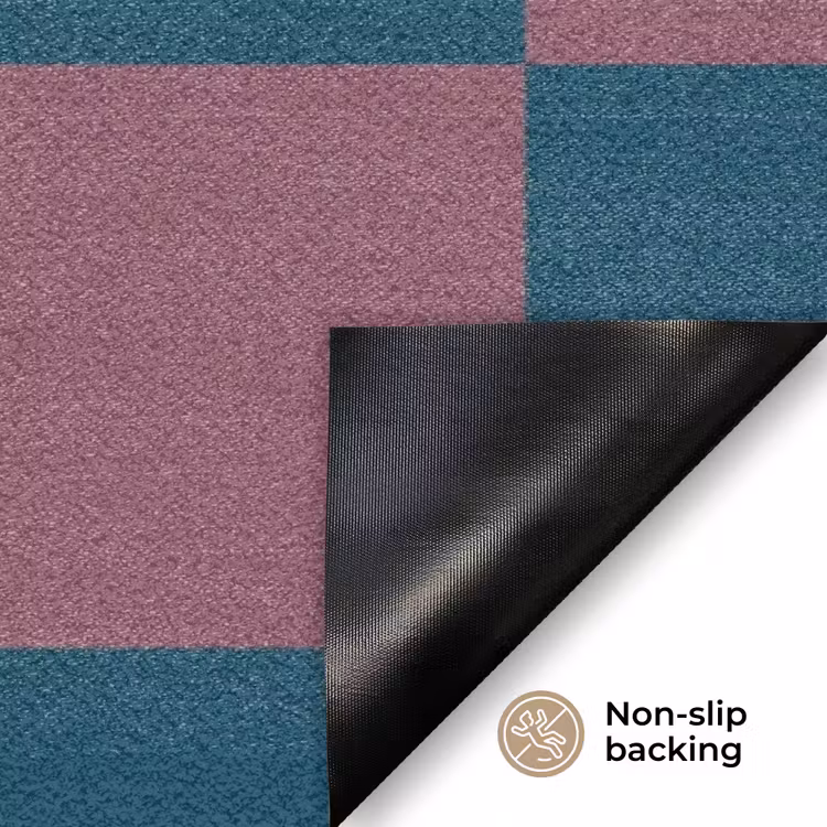 Schaakbord print - Blauw - Rood - Blokjes Deurmat klein -antislip_EN