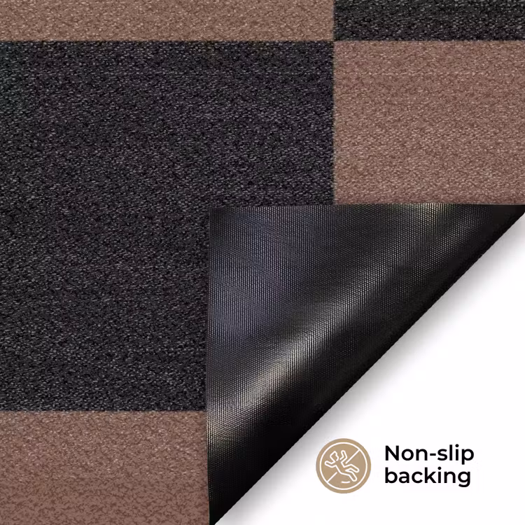 Schaakbord print - Bruin - Zwart - Blokjes Deurmat klein -antislip_EN