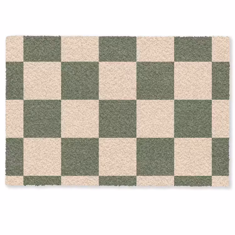 Schaakbord print - Groen - Beige - Blokjes Deurmat klein -zkaufland3d