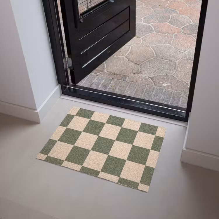 Schaakbord print - Groen - Beige - Blokjes Deurmat klein -sfeer5