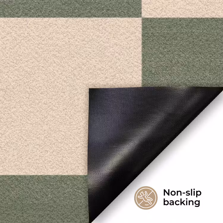 Schaakbord print - Groen - Beige - Blokjes Deurmat klein -antislip_EN