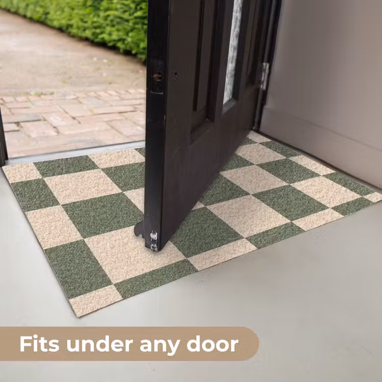 Schaakbord print - Groen - Beige - Blokjes Deurmat klein -USP_EN