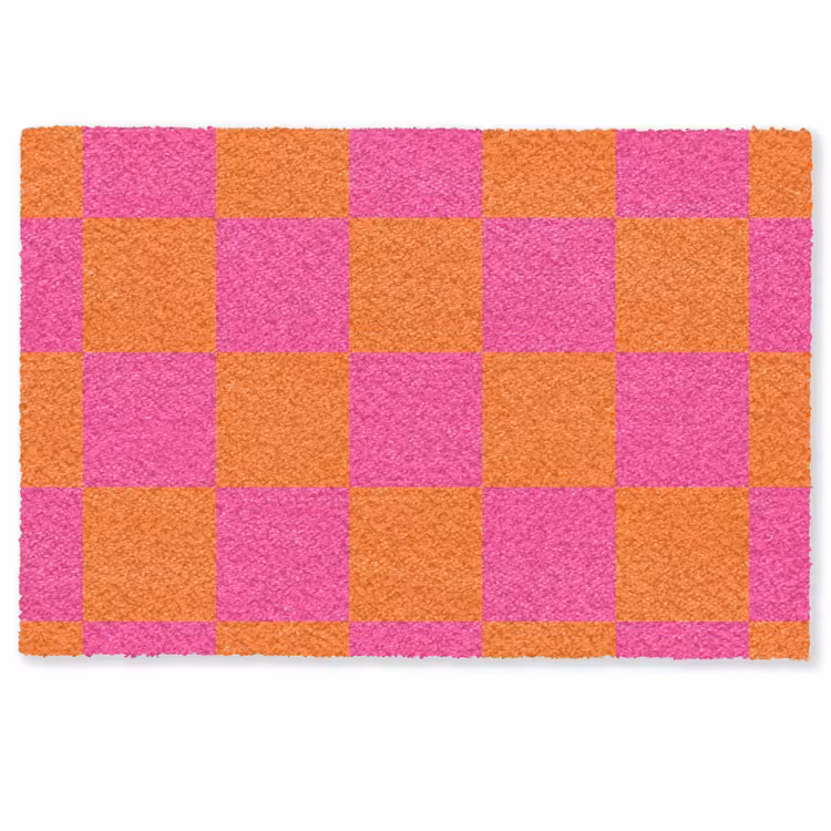 Schaakbord print - Oranje - Roze - Blokjes Deurmat klein -zkaufland3d