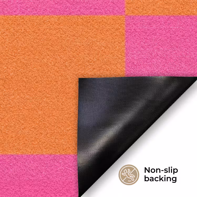 Schaakbord print - Oranje - Roze - Blokjes Deurmat klein -antislip_EN