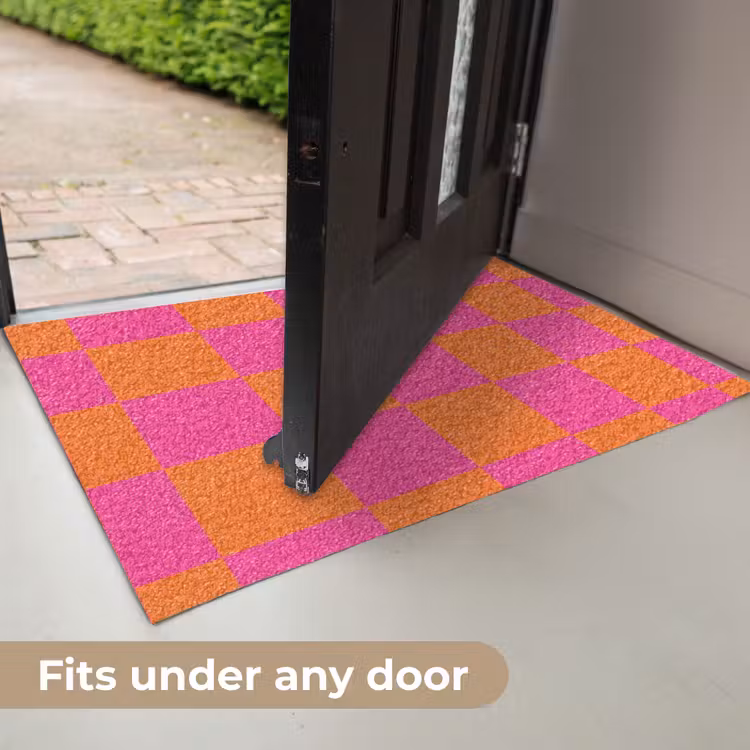 Schaakbord print - Oranje - Roze - Blokjes Deurmat klein -USP_EN