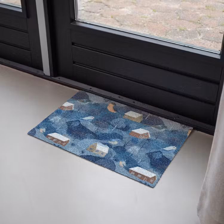 Huisjes - Vogels - Sneeuw - Winter - Blauw Deurmat klein 898 -sfeer2