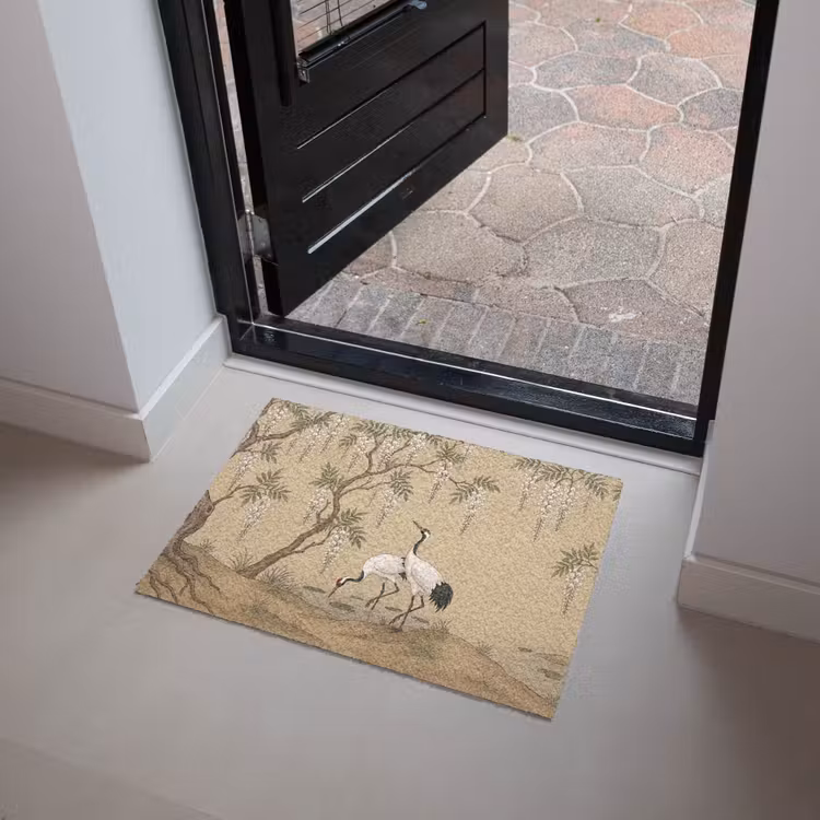 Kraanvogels - Water - Beige Deurmat klein -sfeer5