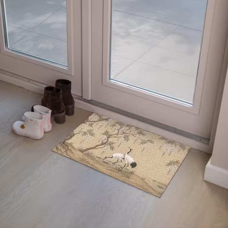 Kraanvogels - Water - Beige Deurmat klein -sfeer3
