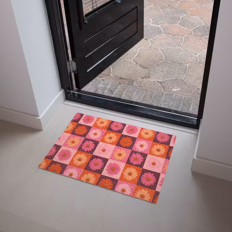 Madeliefjes - Dambord - Retro - Roze - Oranje Deurmat klein 898 -sfeer5
