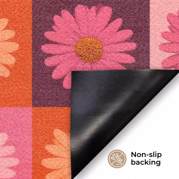 Madeliefjes - Dambord - Retro - Roze - Oranje Deurmat klein 898 -antislip_EN