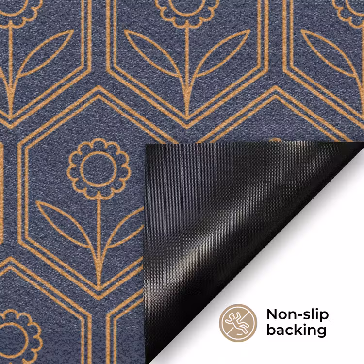 Donkerblauw - Patroon - Bloem - Symmetrisch Deurmat klein 898 -antislip_EN