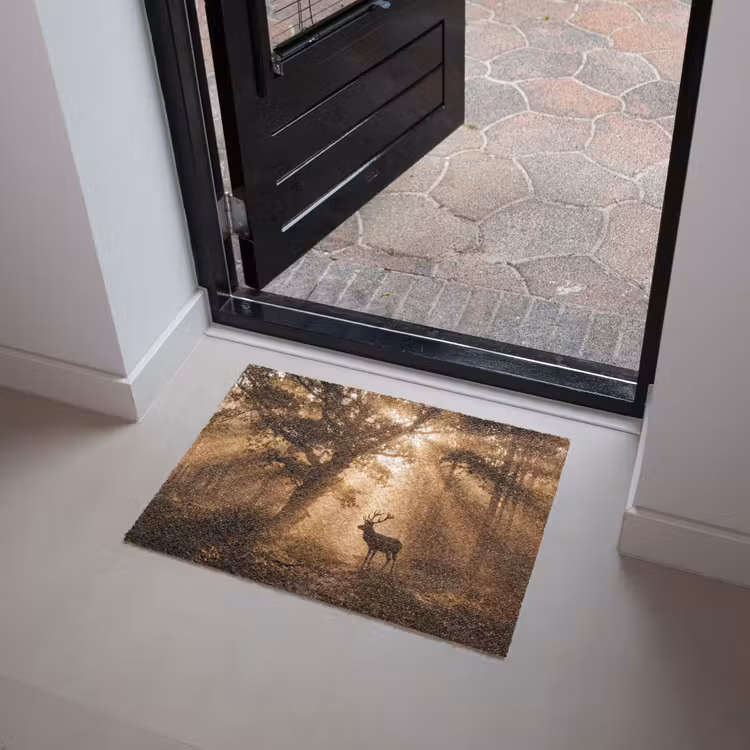 Hert - Bos - Mistig - Natuur - Goud Deurmat klein -sfeer5