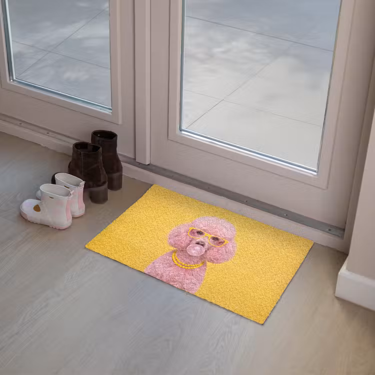 Hond - Kauwgum - Dieren - Modern - Roze Deurmat klein -sfeer3