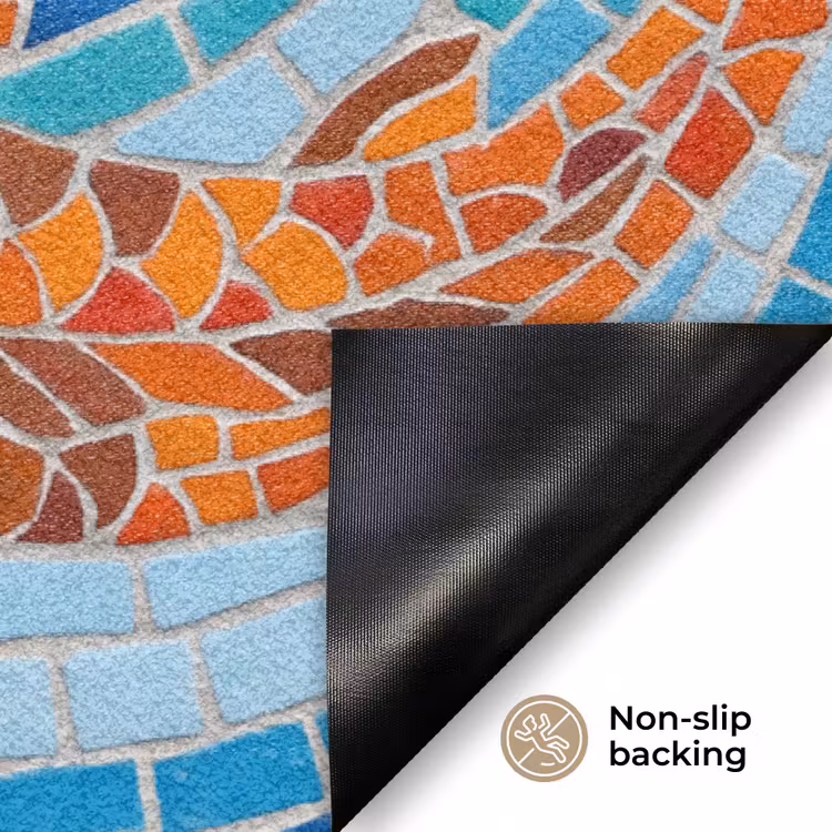 Vis - Mozaïek - Water - Decoratief - Blauw Deurmat klein -antislip_EN