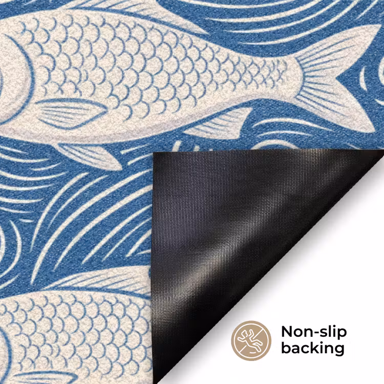 Vis - Water - Patroon - Grafisch - Blauw Deurmat klein -antislip_EN