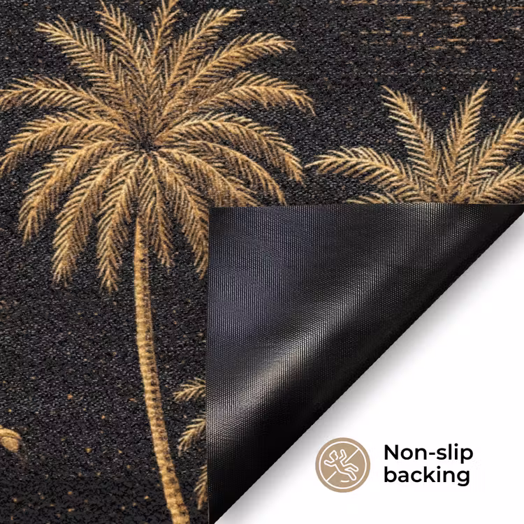 Flamingo - Palmbomen - Tropisch - Goud - Zwart Deurmat klein 898 -antislip_EN