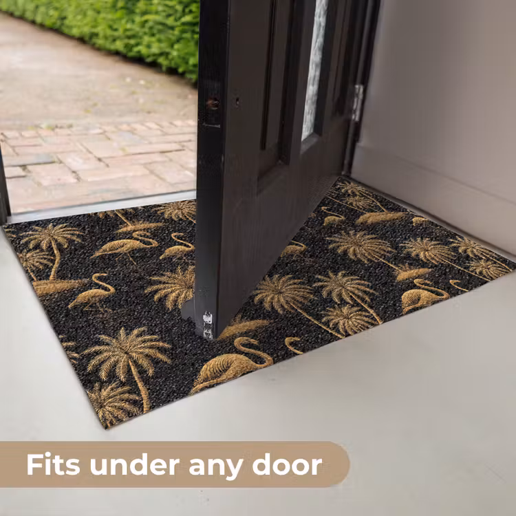 Flamingo - Palmbomen - Tropisch - Goud - Zwart Deurmat klein 898 -USP_EN