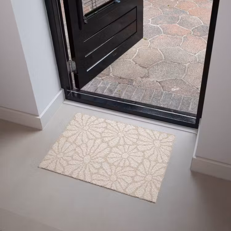 Bloemen - Print - Beige - Bruin - Minimalistisch Deurmat klein -sfeer5