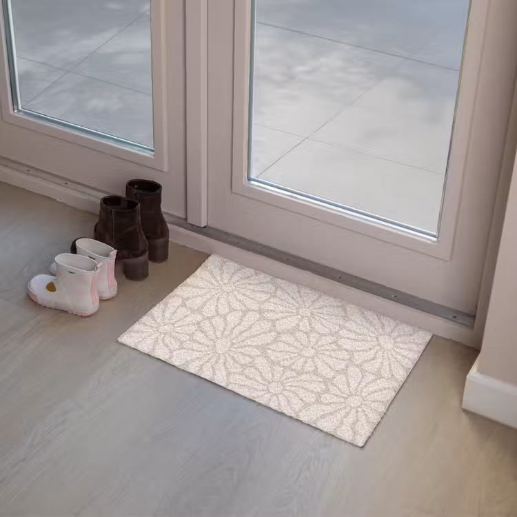 Bloemen - Print - Beige - Bruin - Minimalistisch Deurmat klein -sfeer3