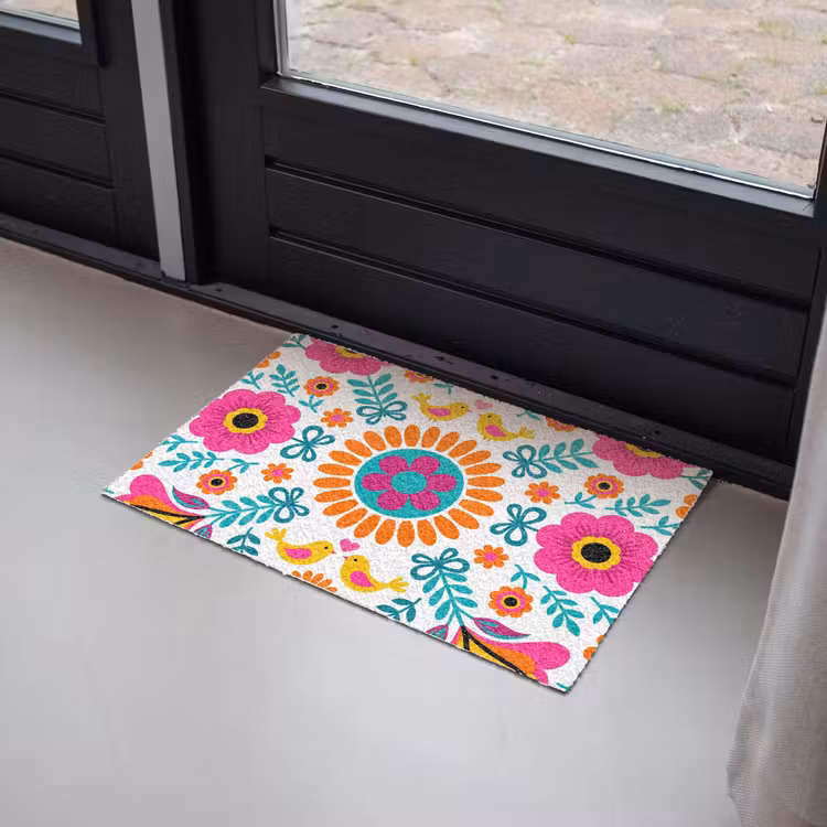 Bloemen - Vogel - Patroon - Kleurrijk - Modern Deurmat klein -sfeer2