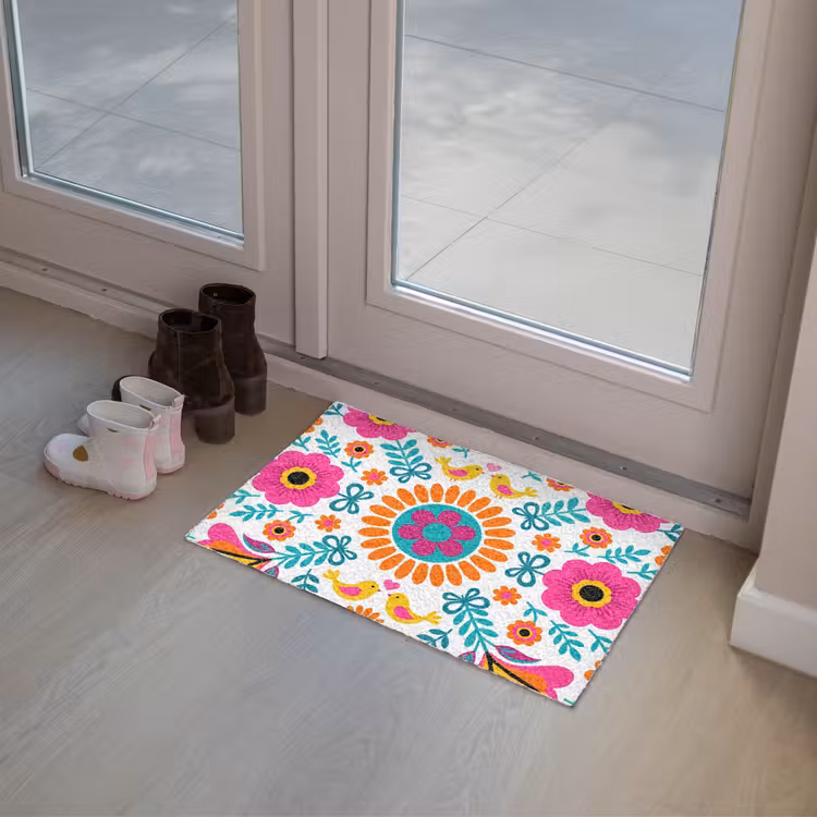 Bloemen - Vogel - Patroon - Kleurrijk - Modern Deurmat klein -sfeer3