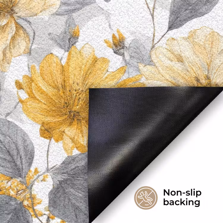 Bloemen - Botanisch - Elegant - Okergeel - Grijs Deurmat klein 898 -antislip_EN