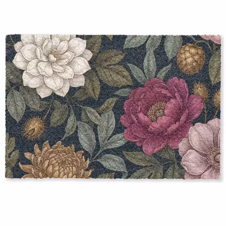 Bloemen - Botanisch - Illustratie - Donker - Vintage Deurmat klein -zkaufland3d