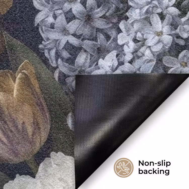Bloemen - Donker - Elegant - Natuur - Wit Deurmat klein -antislip_EN