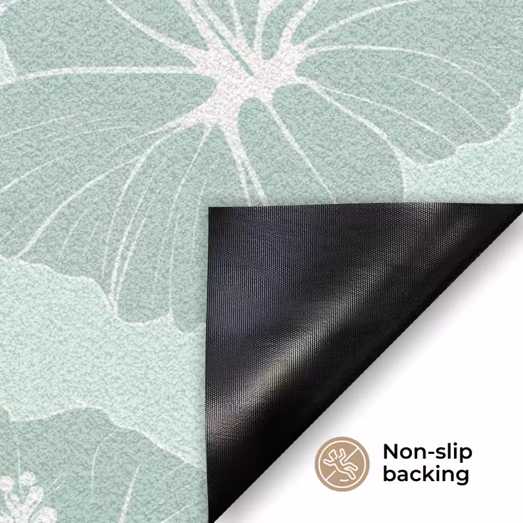 Bloemen - Hibiscus - Mint Deurmat klein 898 -antislip_EN