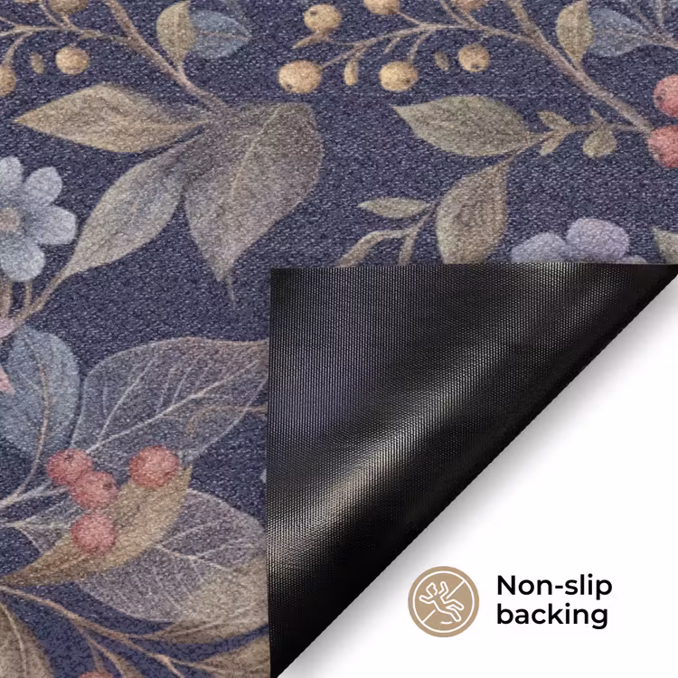 Bloemen - Bladeren - Patroon - Botanisch - Donkerblauw Deurmat klein -antislip_EN