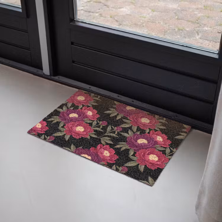 Bloemen - Patroon - Botanisch - Rood - Zwart Deurmat klein -sfeer2